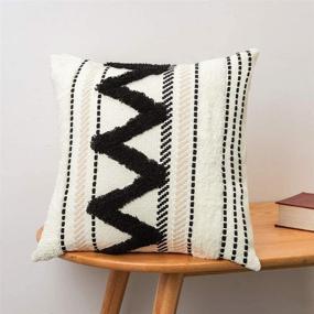 img 4 attached to 🌼 Boho Tufted Square 18x18 Pillow Covers for Couch Bed - Moroccan Inspired Throw Pillows Cover, Farmhouse Accent Textured Cushion Case in Black & Off White