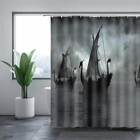 img 3 attached to 🛥️ Norse Décor Vikings Ship Shower Curtain Liner – Black & White Fantasy Boat Art with Sailing Dragon Design – 70x70 Inches – Waterproof – Gift for Him/Her