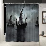 🛥️ norse décor vikings ship shower curtain liner – black & white fantasy boat art with sailing dragon design – 70x70 inches – waterproof – gift for him/her logo