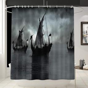 img 4 attached to 🛥️ Norse Décor Vikings Ship Shower Curtain Liner – Black & White Fantasy Boat Art with Sailing Dragon Design – 70x70 Inches – Waterproof – Gift for Him/Her