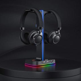 img 3 attached to 🎧 Havit RGB Gaming Headset and Headphone Stand Set with Dual Hanger Base, Phone Holder, 2 USB Ports, and Gaming Headphone with Mic for PC, PS4, PS5, Xbox
