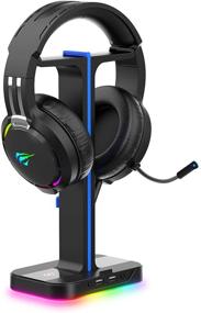 img 4 attached to 🎧 Havit RGB Gaming Headset and Headphone Stand Set with Dual Hanger Base, Phone Holder, 2 USB Ports, and Gaming Headphone with Mic for PC, PS4, PS5, Xbox