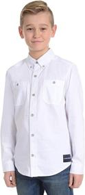 img 3 attached to 👔 Classy & Functional Calvin Klein Boys' Long Sleeve Herringbone Button-Down Shirt with Chest Pockets