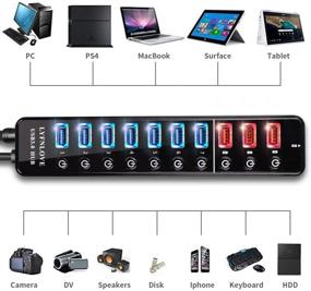 img 1 attached to 🔌 LYFNLOVE Powered USB Hub - 11 Port 48W Data Charging Hub with 7 USB 3.0 Ports and 4 Smart Charging Ports | USB 3.0 Splitter with On/Off Switches for Laptop, PC, Computer, TV, HDD, Flash Drive, and More