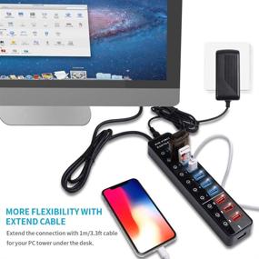 img 2 attached to 🔌 LYFNLOVE Powered USB Hub - 11 Port 48W Data Charging Hub with 7 USB 3.0 Ports and 4 Smart Charging Ports | USB 3.0 Splitter with On/Off Switches for Laptop, PC, Computer, TV, HDD, Flash Drive, and More