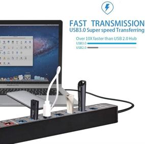 img 3 attached to 🔌 LYFNLOVE Powered USB Hub - 11 Port 48W Data Charging Hub with 7 USB 3.0 Ports and 4 Smart Charging Ports | USB 3.0 Splitter with On/Off Switches for Laptop, PC, Computer, TV, HDD, Flash Drive, and More
