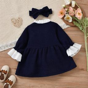 img 2 attached to 👗 Toddler Baby Girl Knit Sweater Dress - Cute Solid Ruffle Long Sleeve Dresses Top, Perfect for Fall and Winter Warm Outfits