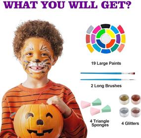 img 2 attached to 👶 MooMoo Baby Face Paint Kit for Kids: 19 Large Water Based Paints including 4 Metallic Colors (Gold + Silver) – Professional Non-Toxic Makeup Palette for Halloween, Parties, and Cosplay