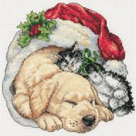 dimensions gold collection cross stitch kit: christmas morning pets, 18 count white aida, 6'' x 6'' - a festive holiday project! logo