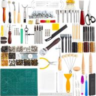 🛠️ 366-piece leather handworking tools kit - complete supplies for leather repair, crafts, and diy - includes cutting mat, hole punch, swivel knife, rivets tool logo