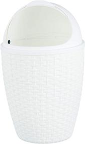 img 4 attached to Superio Round Trash Can: 7.5 Qt. Wicker Look with Roll-up Lid – White Bathroom and Vanity Trash Bin