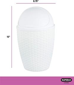 img 2 attached to Superio Round Trash Can: 7.5 Qt. Wicker Look with Roll-up Lid – White Bathroom and Vanity Trash Bin