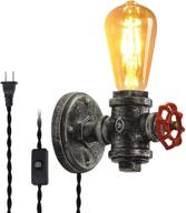 💡 plug-in wall sconce base with industrial cord, vintage rustic wall mounted fixture steampunk lamp, antique e26 base retro lighting for farmhouse decor in bedrooms living room (bulb not included) логотип