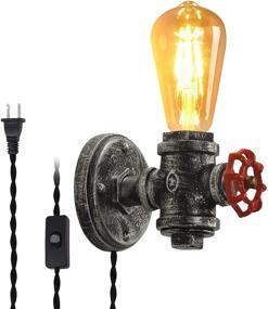 img 4 attached to 💡 Plug-in Wall Sconce Base with Industrial Cord, Vintage Rustic Wall Mounted Fixture Steampunk Lamp, Antique E26 Base Retro Lighting for Farmhouse Decor in Bedrooms Living Room (Bulb Not Included)