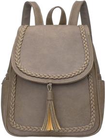 img 4 attached to 🎒 KKXIU Fashion Small Synthetic Leather Backpack Purse for Women and Teen Girls with Tassel in Khaki