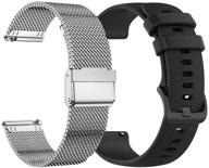 yeejok 22mm smartwatch bands - compatible with fossil gen 5e 44mm, men's gen 5 carlyle, women's gen 5 julianna, gen 4 explorist hr - black silicone sport wristband + silver mesh woven metal watch strap logo