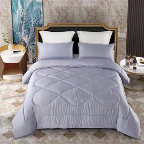 img 2 attached to 🌙 KINBEDY Luxury 3-Piece Satin/Sateen Silky Comforter Set Bedding Collection, Lightweight Soft Bedding Sets - Grey, perfect for Summer