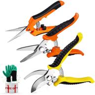 set of 3 garden pruning shears with stainless steel blades, handheld pruners + bonus gardening gloves logo