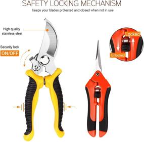 img 1 attached to Set of 3 Garden Pruning Shears with Stainless Steel Blades, Handheld Pruners + Bonus Gardening Gloves