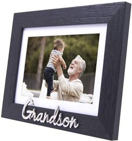 img 2 attached to 🖼️ Cherish Memories with the Happy Homewares Black Woodgrain Effect Grandson Picture Frame - Available in 6x4 or 7x5 Sizes with Personalized Silver Lettering and Choice of White Matt