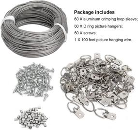 img 3 attached to Ultimate Picture Hanging Kit - 100ft Stainless Steel Hanging Wire, 60pcs D Ring Picture Hangers with Screws, and 60pcs Aluminum Crimping Loop Sleeve for Hanging Paintings and Photos