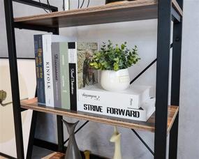 img 2 attached to 📚 Vintage Industrial 3 Tier Wood Bookshelf - Standing Metal Frame Shelves for Living Room, Bedroom, Entryway, Office - Brown/Black Storage Rack for Display