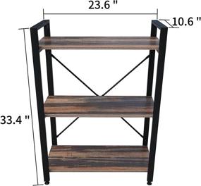 img 3 attached to 📚 Vintage Industrial 3 Tier Wood Bookshelf - Standing Metal Frame Shelves for Living Room, Bedroom, Entryway, Office - Brown/Black Storage Rack for Display