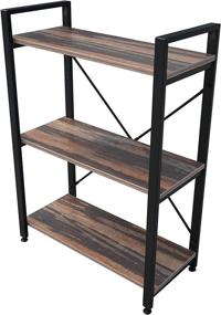 img 4 attached to 📚 Vintage Industrial 3 Tier Wood Bookshelf - Standing Metal Frame Shelves for Living Room, Bedroom, Entryway, Office - Brown/Black Storage Rack for Display