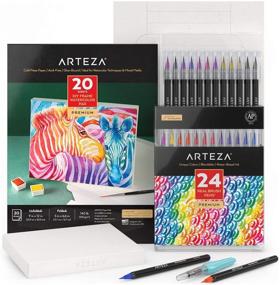 img 4 attached to 🎨 Arteza Watercolor Painting Art Set with Real Brush Pens (24 Colors) and Foldable Canvas Paper Bundle - DIY Kit for Artists & Hobby Painters - Art Supplies