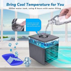img 3 attached to TESECU Mini Personal USB Air Cooler: 3-in-1 Table Fan for Home Office, Portable Evaporative Cooler with Ice Tray, 3 Speeds, 7-Color Light (Black)
