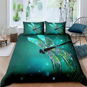 img 3 attached to 🐉 Erosebridal Dragonfly Duvet Cover King Size Bedding Set - Colorful Wing Comforter/Quilt Cover for Kids, Teens, and Adults - 3-Piece Bed Set (Green)