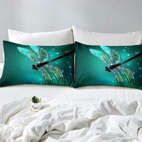 img 1 attached to 🐉 Erosebridal Dragonfly Duvet Cover King Size Bedding Set - Colorful Wing Comforter/Quilt Cover for Kids, Teens, and Adults - 3-Piece Bed Set (Green)