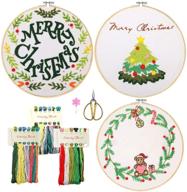 minone 3 sets embroidery kits for beginners with pattern and instructions, adult starter 🧵 cross stitch kit, full range embroidery set with 3 embroidery clothes, 1 bamboo hoop, 1 scissor logo
