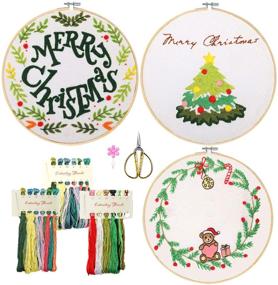 img 4 attached to Minone 3 Sets Embroidery Kits for Beginners with Pattern and Instructions, Adult Starter 🧵 Cross Stitch Kit, Full Range Embroidery Set with 3 Embroidery Clothes, 1 Bamboo Hoop, 1 Scissor
