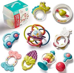 img 4 attached to 👶 Bu-buildup 9 pcs Baby Rattle Teething Toys with Storage Box - Ideal Infant Shaker Set for Newborns - Suitable for Baby Girls and Boys 0-12 Months