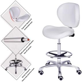 img 2 attached to 🪑 Kaleurrier White Adjustable Stools Drafting Chair with Backrest & Footrest - Tilt Back, Pneumatic Lifting Height, Swivel Seat, Rolling Wheels - for Studio, Dental, Office, Salon, Counter, and Home Desk Chairs