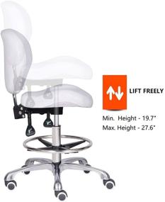 img 1 attached to 🪑 Kaleurrier White Adjustable Stools Drafting Chair with Backrest & Footrest - Tilt Back, Pneumatic Lifting Height, Swivel Seat, Rolling Wheels - for Studio, Dental, Office, Salon, Counter, and Home Desk Chairs