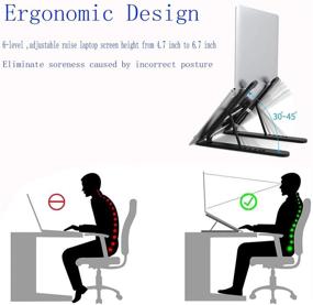 img 3 attached to Универсальная эргономичная подставка для ноутбука: регулируемая, портативная и вентилируемая | Подставка для ноутбука P1-Black ABS