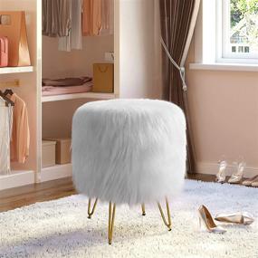 img 2 attached to 🪑 Greenstell White Vanity Stool Chair - Modern Decorative Furniture for Makeup and Bedroom, Round Faux Fur Storage Ottoman with Metal Legs and Anti-Slip Pad, Soft Padded Seat for Compact and Stylish Décor