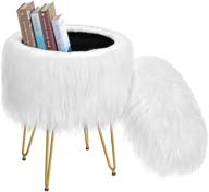 🪑 greenstell white vanity stool chair - modern decorative furniture for makeup and bedroom, round faux fur storage ottoman with metal legs and anti-slip pad, soft padded seat for compact and stylish décor logo