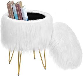 img 4 attached to 🪑 Greenstell White Vanity Stool Chair - Modern Decorative Furniture for Makeup and Bedroom, Round Faux Fur Storage Ottoman with Metal Legs and Anti-Slip Pad, Soft Padded Seat for Compact and Stylish Décor