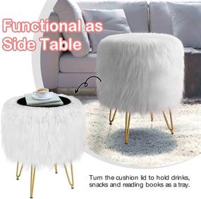 img 1 attached to 🪑 Greenstell White Vanity Stool Chair - Modern Decorative Furniture for Makeup and Bedroom, Round Faux Fur Storage Ottoman with Metal Legs and Anti-Slip Pad, Soft Padded Seat for Compact and Stylish Décor