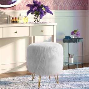 img 3 attached to 🪑 Greenstell White Vanity Stool Chair - Modern Decorative Furniture for Makeup and Bedroom, Round Faux Fur Storage Ottoman with Metal Legs and Anti-Slip Pad, Soft Padded Seat for Compact and Stylish Décor