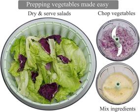 img 3 attached to Brieftons Salad Spinner and Chopper: Large 6.3-Quart Vegetable Washer Dryer for Lettuce Greens, with Bonus 0.95-Quart Veggie Mixer Chopper, Compact Storage, Easy Push Operation for Quick Veggie Prepping