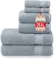 🛁 welhome ideal luxurious hygro cotton polyester 6 piece towel set - dusty blue - quick-dry, fade resistant, absorbent & durable - softer and lofter wash after wash - 600 gsm - includes 2 bath, 2 hand, and 2 wash towels logo