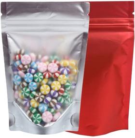 img 4 attached to 🛍️ 100-Pack Red Metallic Mylar Ziplock Bags - Clear Window Standup, 3.5oz Capacity