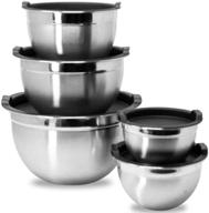 🍲 whysko stainless steel mixing bowls set: convenient meal prep and kitchen storage solution with ecofriendly reusable design and black lids logo