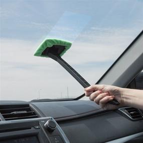 img 1 attached to 🍃 Green Windshield Cleaner Set - Microfiber Cloth, Handle, and Pivoting Head - Efficient Glass Washing Tool for Windows by Stalwart