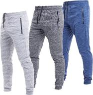 set of 3 athletic tech men's joggers with zippered pockets - enhanced performance track pants for men logo