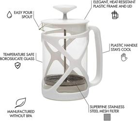 img 3 attached to 🍵 Premium Filtration French Press: Primula Tempo 24 oz, Heat Resistant Borosilicate Glass, No Grounds, White